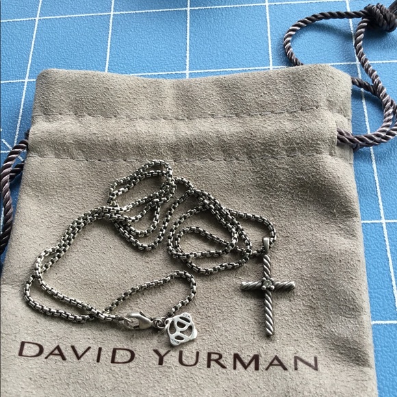 David Yurman Jewelry - David Yurman Diamond Cross Pendant and Chain EUC see photos